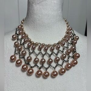 Vintage pink faux pearls on gold tone chain